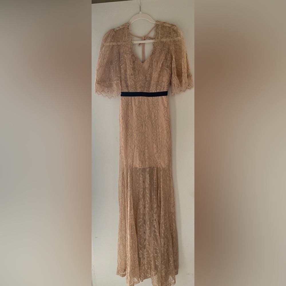 Lace cream and black maxi dress